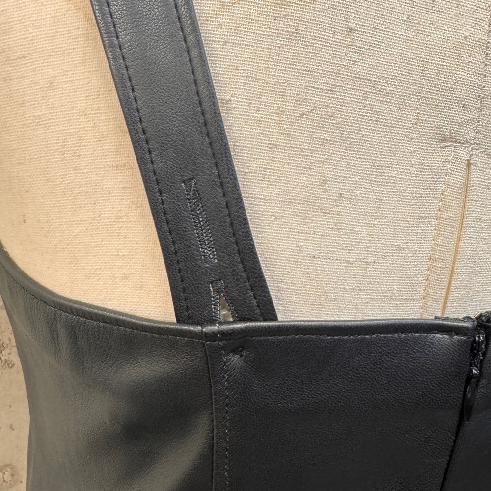 Abercrombie & Fitch Vegan Leather Dress Women S Black Mini Square Neck Edgy Goth - Picture 4 of 10